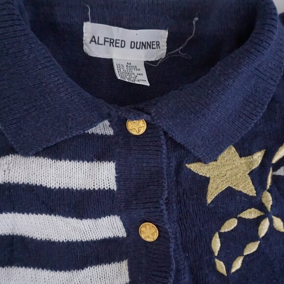 Vintage Alfred Dunner Navy Nautical Flag Stripe Sweater Rope Star Embroidery M - Picture 9 of 9